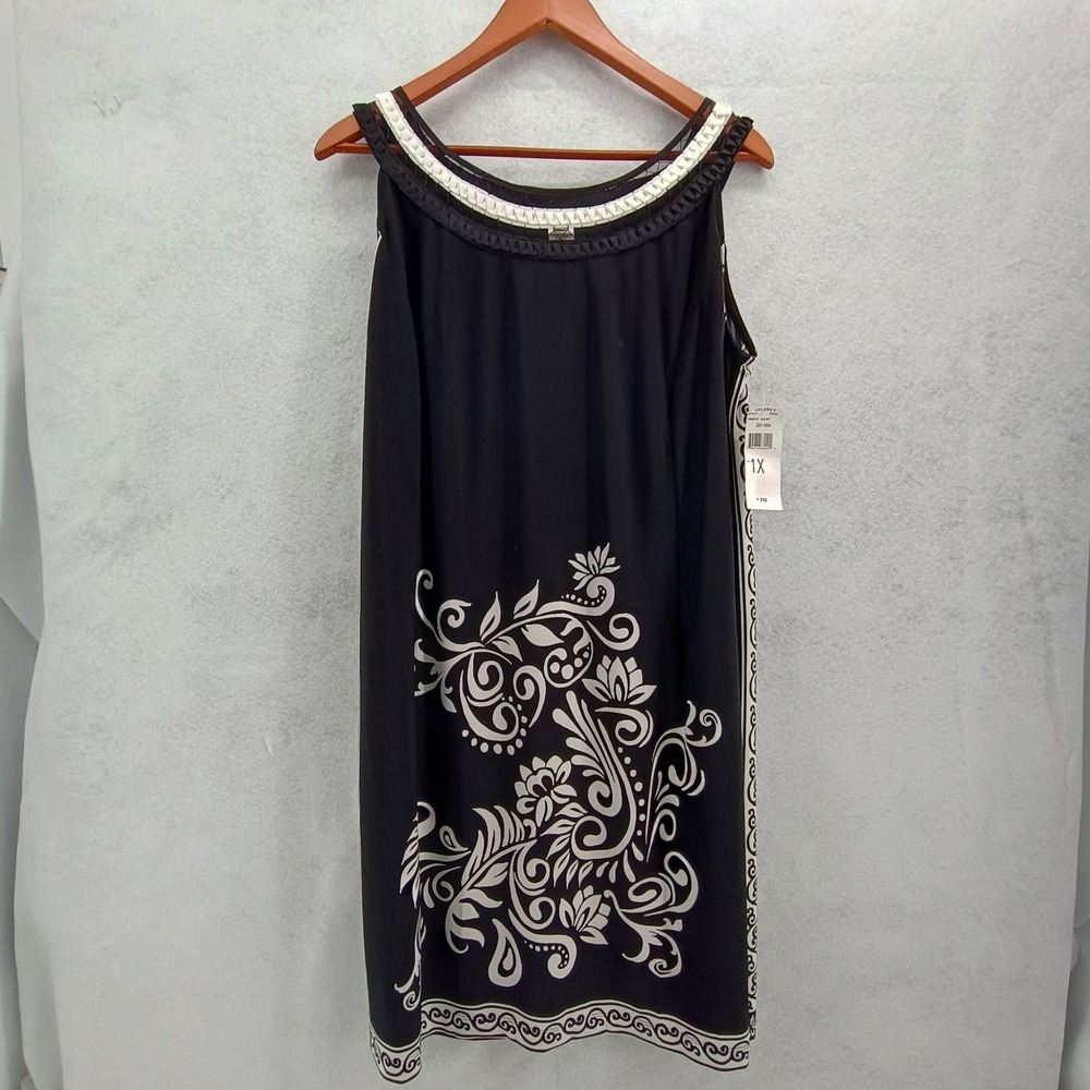 Studio One New York Womens 1X Black Ivory Floral Scroll Sheath Dress NWT